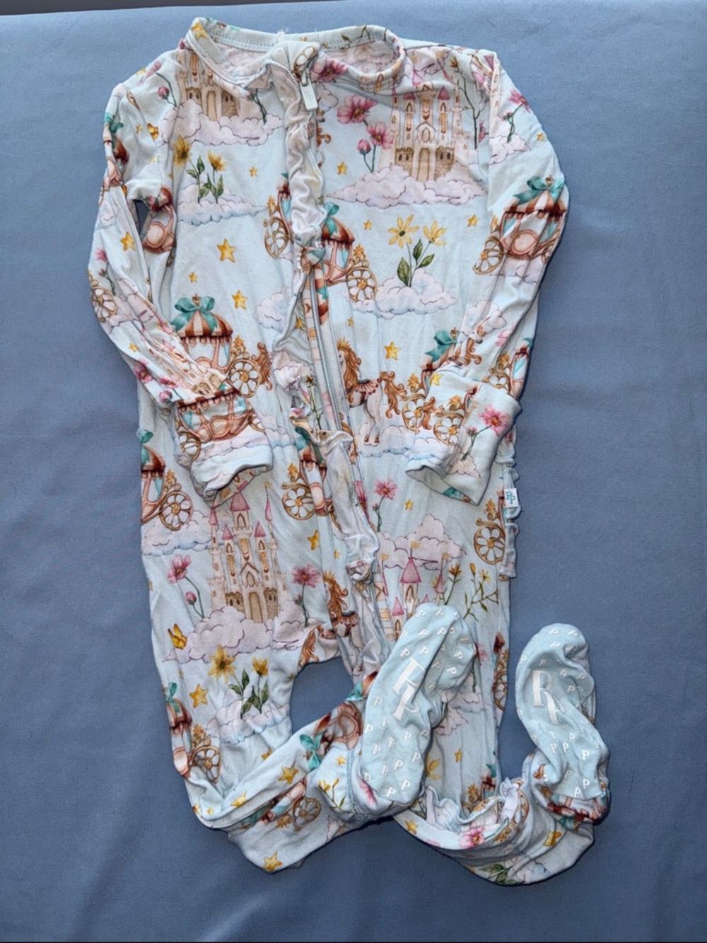 Posh Peanut blue Castle & Carriage Footed One-Piece Pajamas